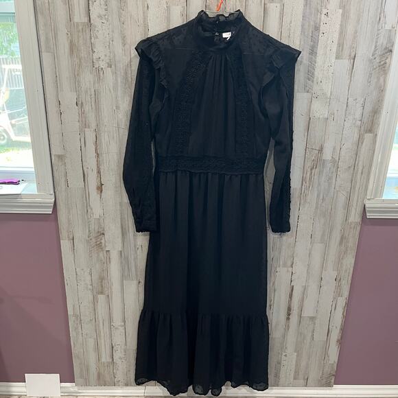Topshop Black High Neck Gothic Regency Maxi Dress Whimysgoth Addams Lace 8 - Picture 1 of 9